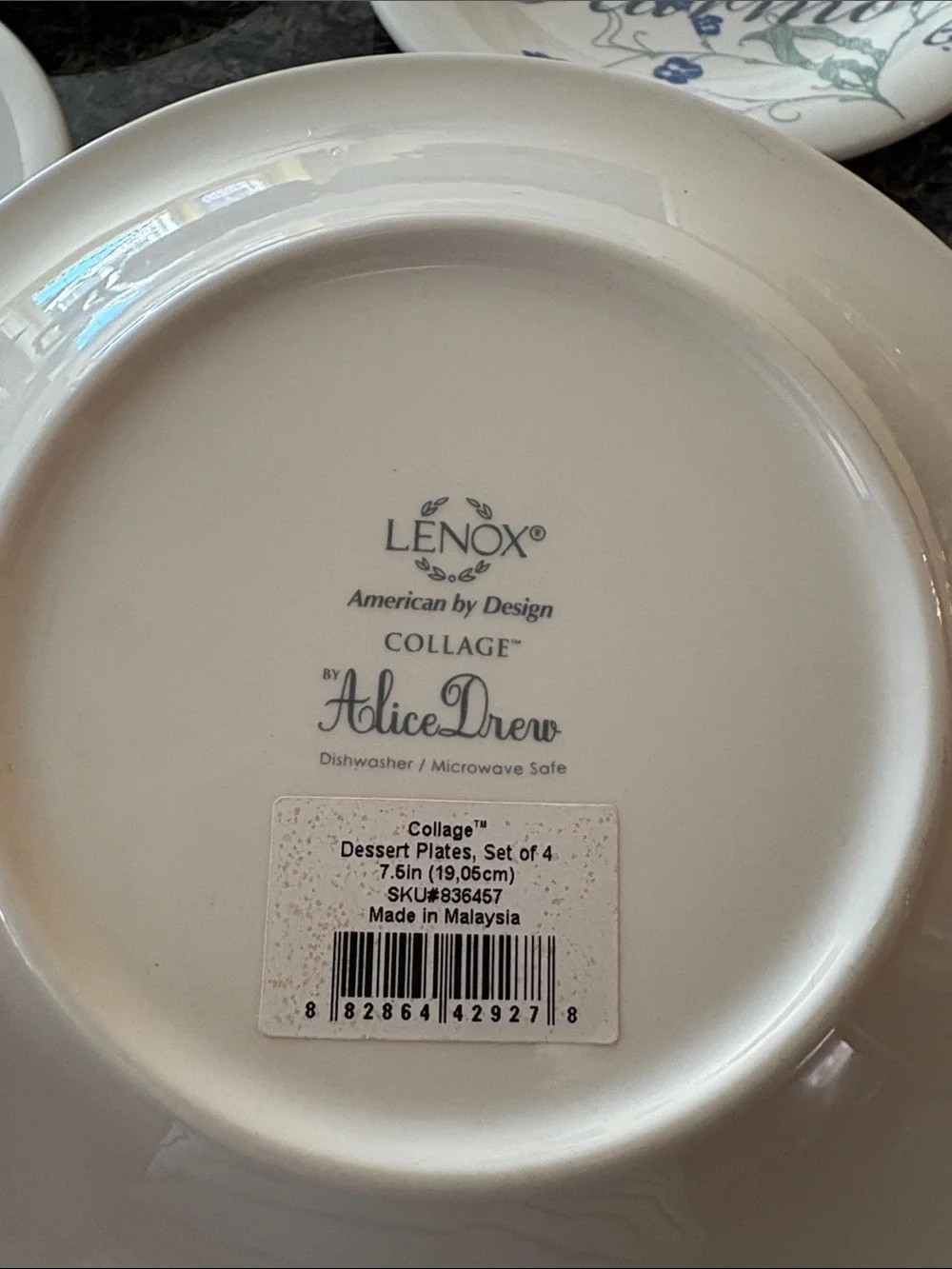 Lenox Collage by Alice Drew White and Blue Dessert Plates - Set of 4